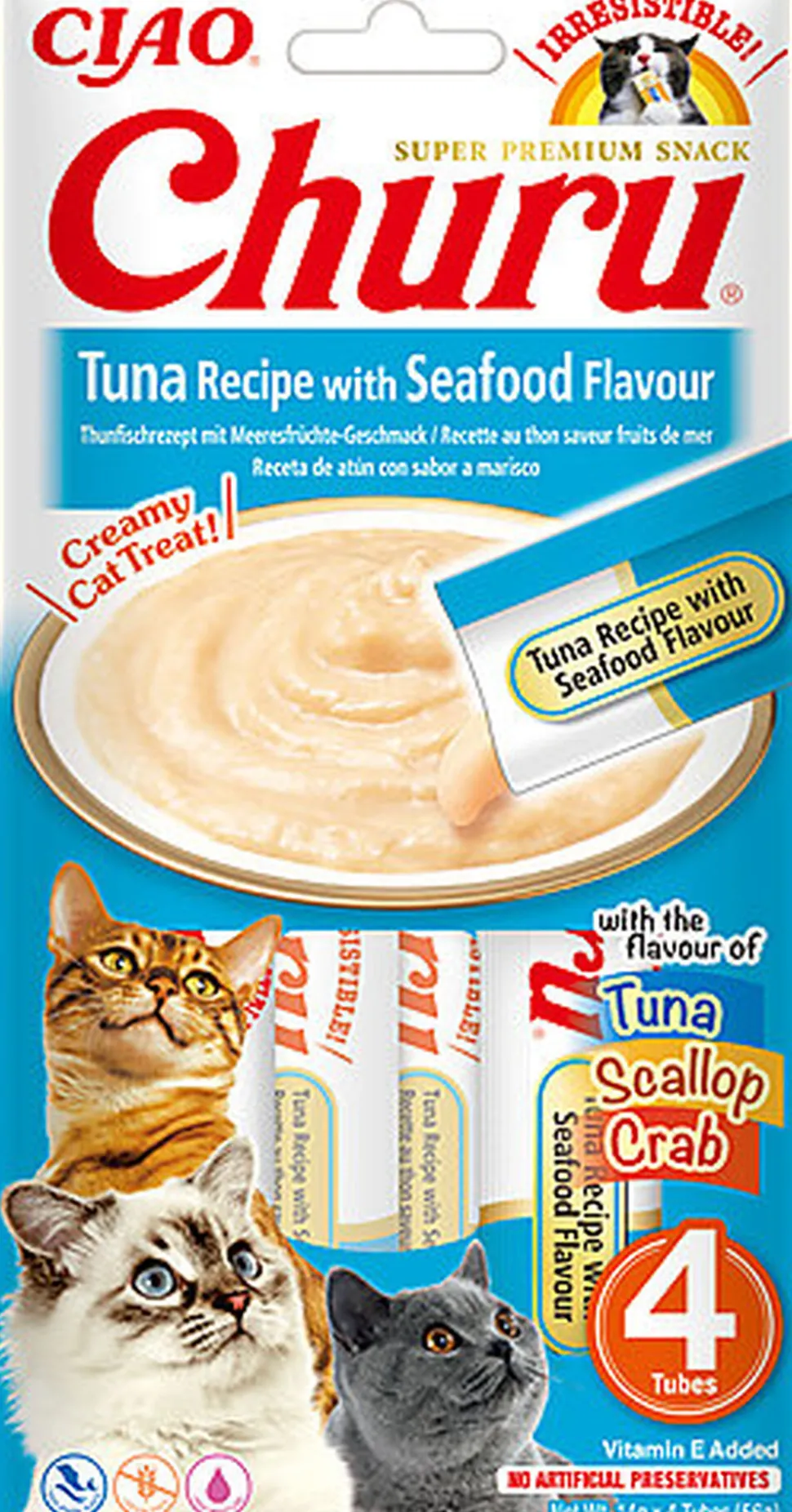 Inaba - Friandises Churu Recette Thon et Fruits de Mer pour Chats - 4x14g