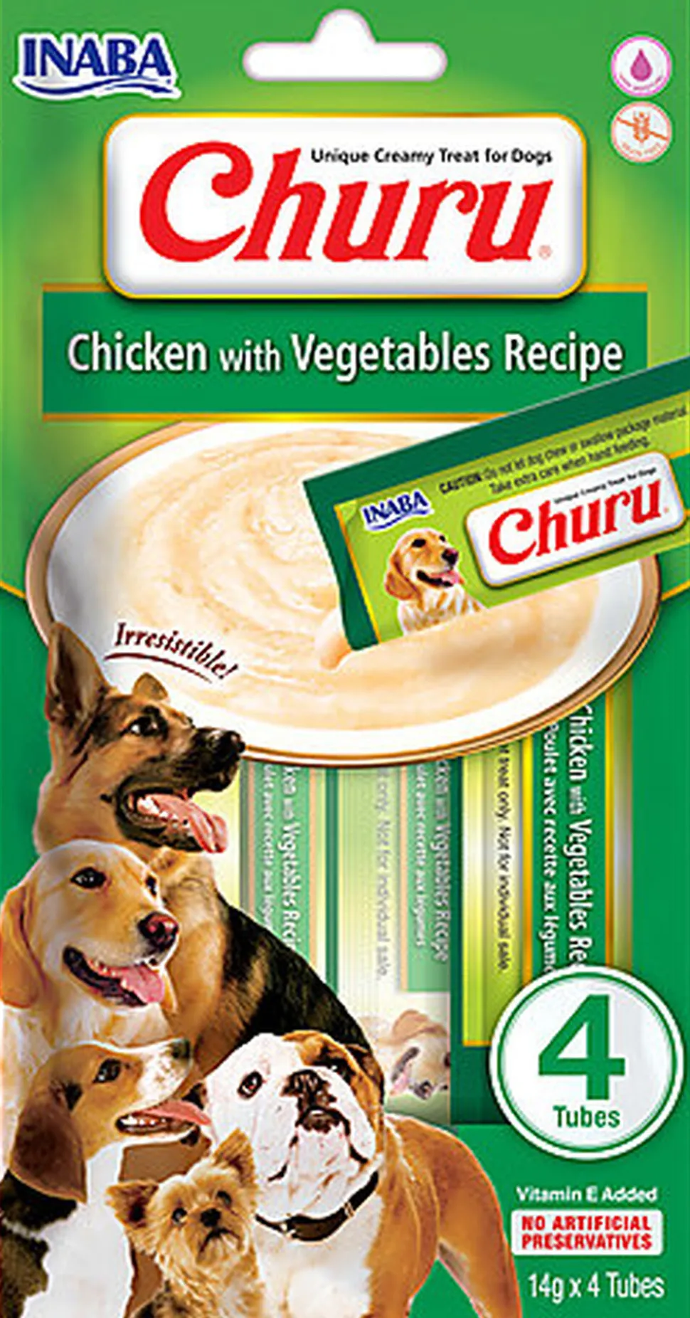 Inaba - Friandises Churu Recette au Poulet et Légumes pour Chiens - 4x14g