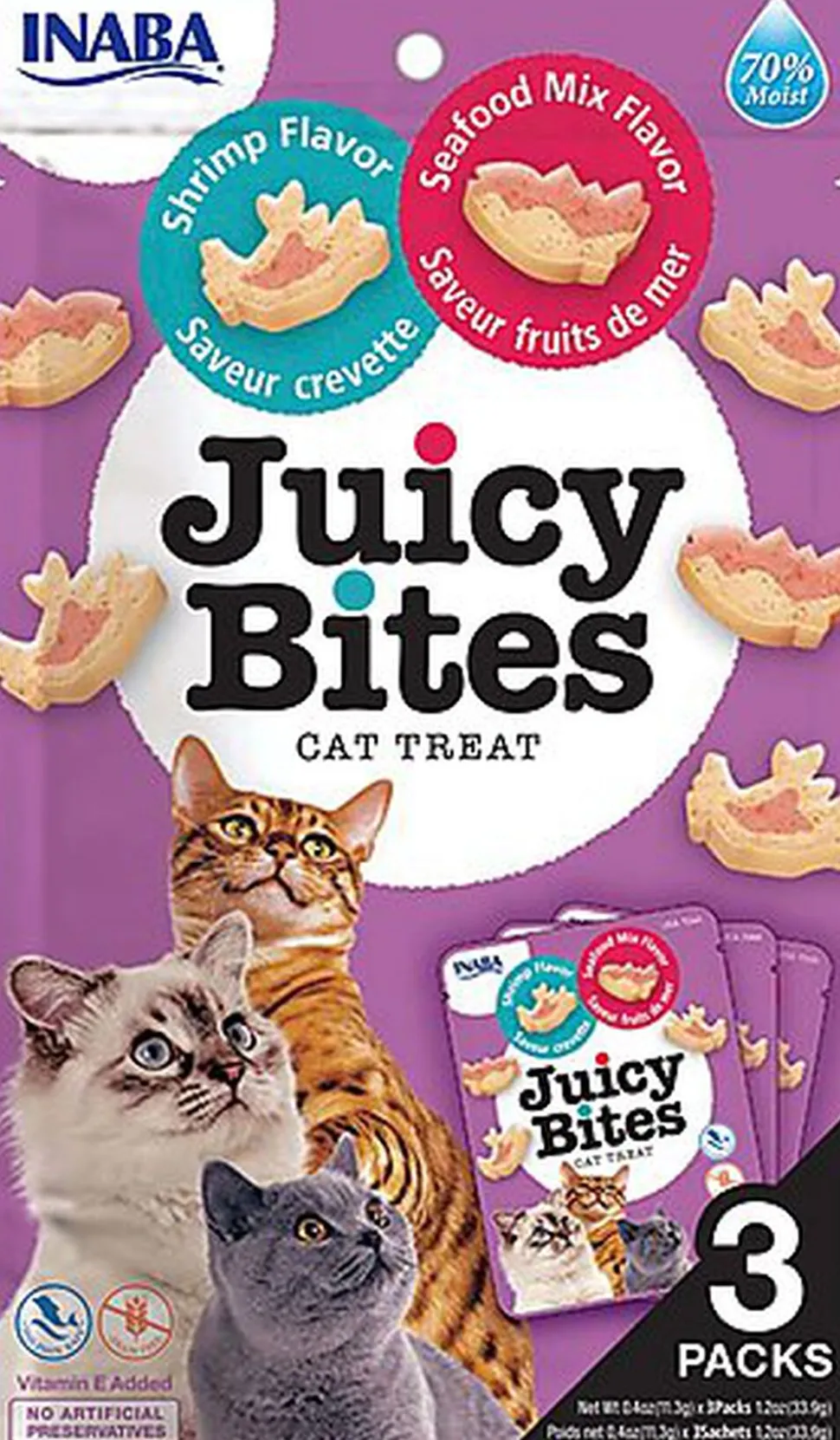 Inaba - Friandises Juicy Bites Crevette et Fruits de Mer pour Chats - 3x11,3g
