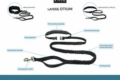 Kyflie - Laisse Ceinture élastique Anti-chocs OTIUM Noir pour Chien - 2,90m