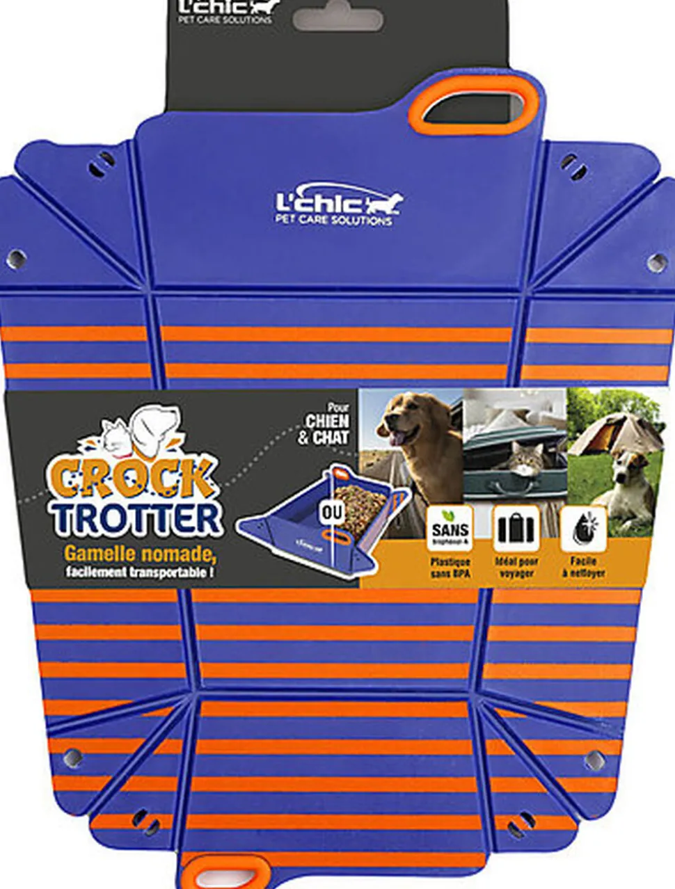 L'Chic - Gamelle Nomade Crock-Trotter pour Chien et Chat - Bleu/Orange