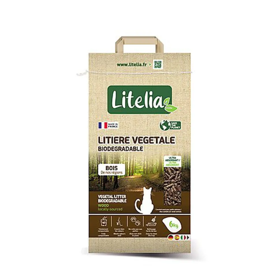 Litelia - Ltière Végétale en Granulés de Bois pour Chats - 6Kg