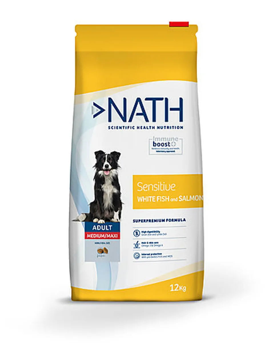 Nath - Croquettes Medium/Maxi Adult Sensitive au Poisson et Saumon pour Chien