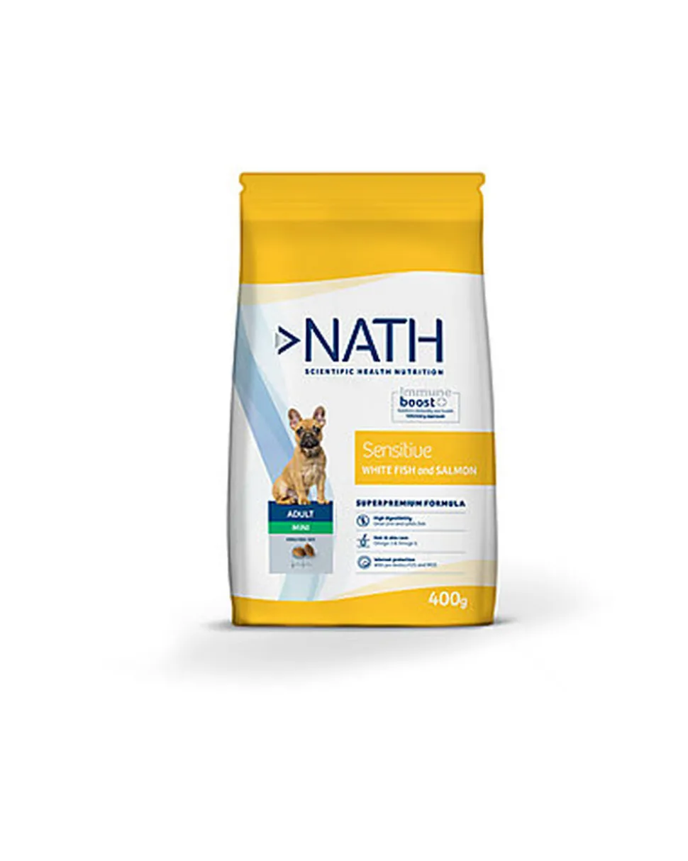 Nath - Croquettes Mini Adult Sensitive au Poisson et Saumon pour Chien
