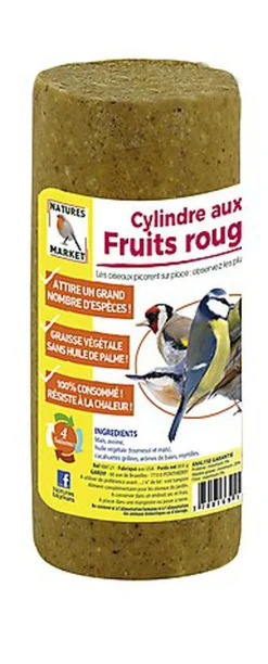 Natures Markets - Cylindre Graisse Végétale aux Fruits Rouges pour Oiseaux du Ciel - 850g