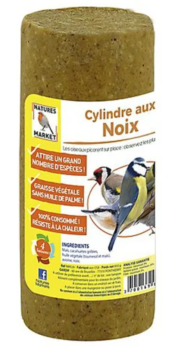 Natures Markets - Cylindre Graisse Végétale aux Noix pour Oiseaux du Ciel - 850g