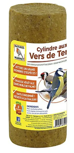 Natures Markets - Cylindre Graisse Végétale aux Vers de Terre pour Oiseaux du Ciel - 850g