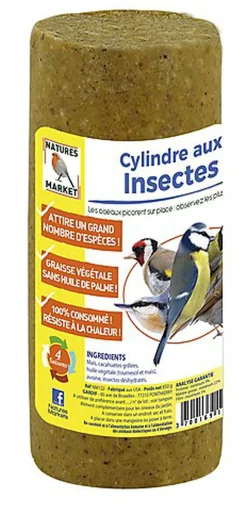 Natures Markets - Cylindre Graisse Végétale aux Insectes pour Oiseaux du Ciel - 850g
