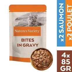 Nature's Variety - Multipack Bouchées en Sauce Poulet et Saumon pour Chats - 4x85g