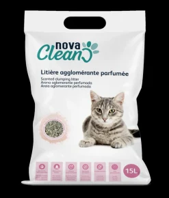 Nova Clean - Litière Agglomérante Parfumée Poudre de Bébé pour Chats - 15L