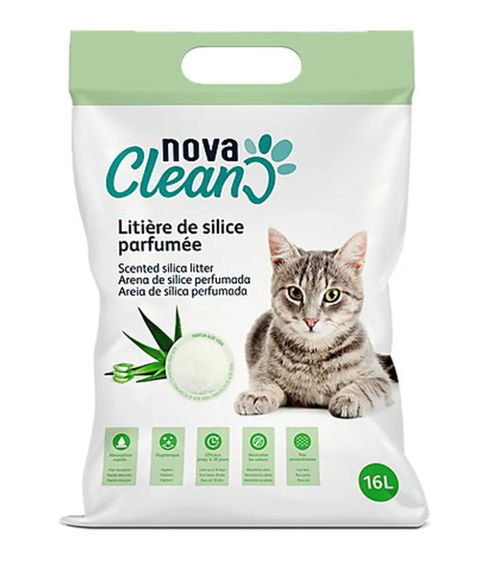 Nova Clean - Litière Silice Parfumée à l'Aloe Vera - 16L