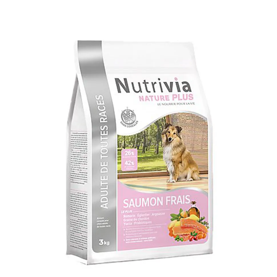 Nutrivia Nature Plus - Croquettes Naturelles au Saumon Frais pour Chien de Toutes Races