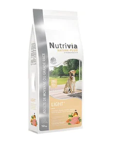Nutrivia Nature Plus - Croquettes Naturelles Light au Poulet Frais pour Chien Adulte de Moyenne ou Grande Race - 12Kg