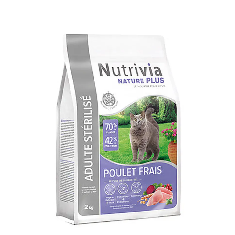 Nutrivia Nature Plus - Croquettes Naturelles au Poulet pour Chats Stérilisés - 2kg