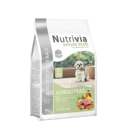 Nutrivia Nature Plus - Croquettes Naturelles à l'Agneau Frais pour Chien de Petite Race - 3Kg
