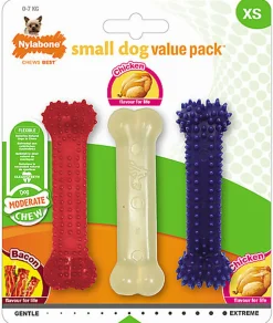 Nylabone - Jouet Os à Mâcher Small Dog XS Poulet Bacon pour Chiens - x3