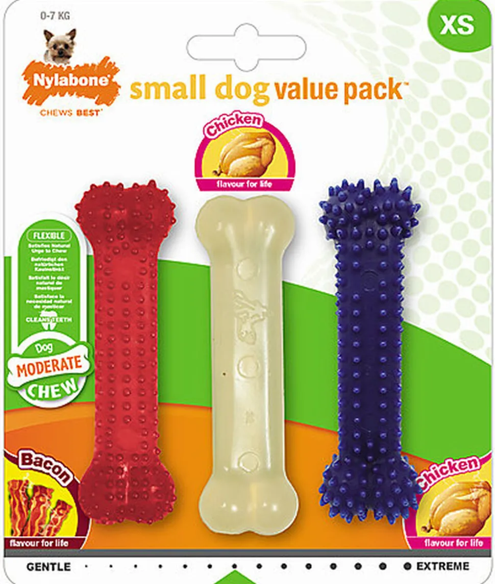 Nylabone - Jouet Os à Mâcher Small Dog XS Poulet Bacon pour Chiens - x3