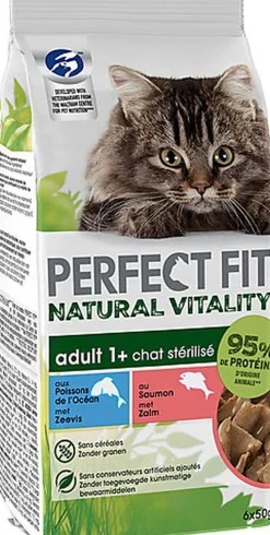 Perfect Fit - Sachets Fraîcheur Natural Vitality au Saumon et Poissons de l' Océan pour Chat Stérilisé - 6x50g