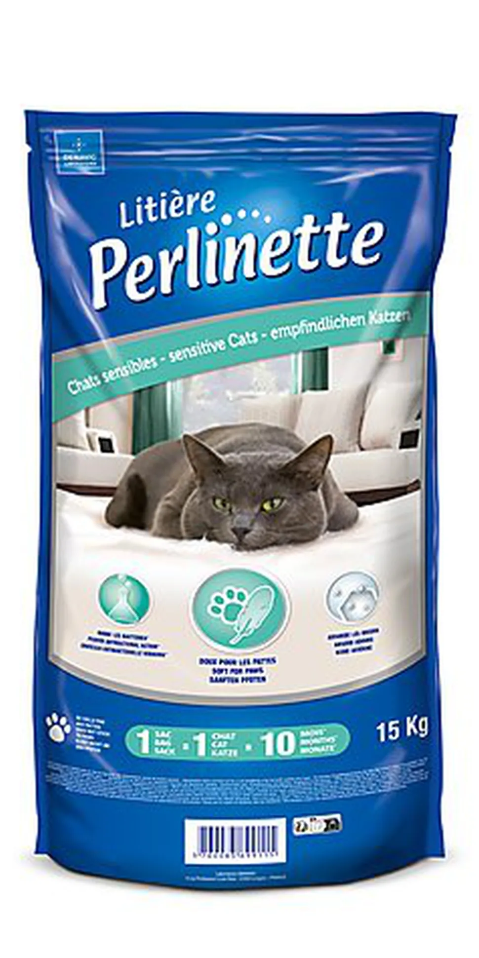Perlinette - Litière Silice pour Chats sensibles - 15Kg