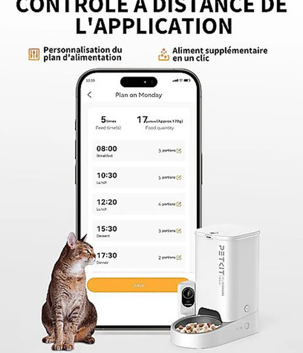 Petkit - Distributeur de Croquettes YumShare Solo Connecté avec Caméra - 3L