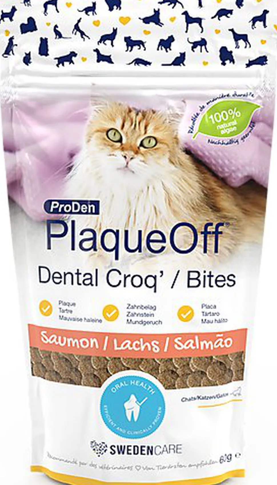 Proden - Plaque Off Dental Croq'/Bites Saumon pour Chats - 60g
