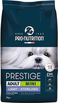 Pro-nutrition - Croquettes Prestige Mini Adult Light/ Sterilised pour Chiens - 3Kg