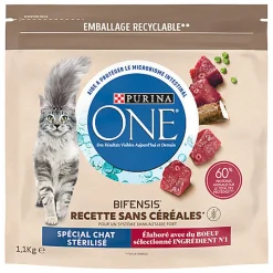 Purina One - Croquettes Adulte Sans Céréales Bœuf pour chats adultes - 1,1kg