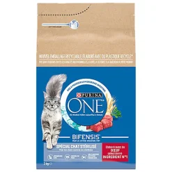 Purina One - Croquettes au Boeuf et Blé pour Chat Adulte Stérilisé - 3Kg