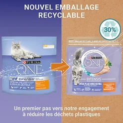 Purina One - Croquettes au Poulet et Céréales Spécial Pelage et Boules de Poils pour Chat Adulte - 1,5Kg