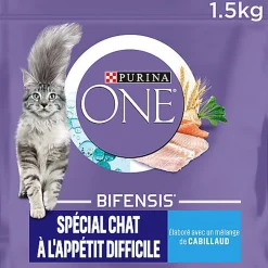 Purina One - Croquettes Spécial Chat difficile au Cabillaud et à la Truite - 1,5kg