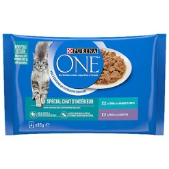 PURINA ONE - Sachets fraîcheurs Thon et Veau pour Chats d'intérieur - 4x85g