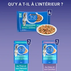 PURINA ONE - Sachets fraîcheurs Thon et Veau pour Chats d'intérieur - 4x85g