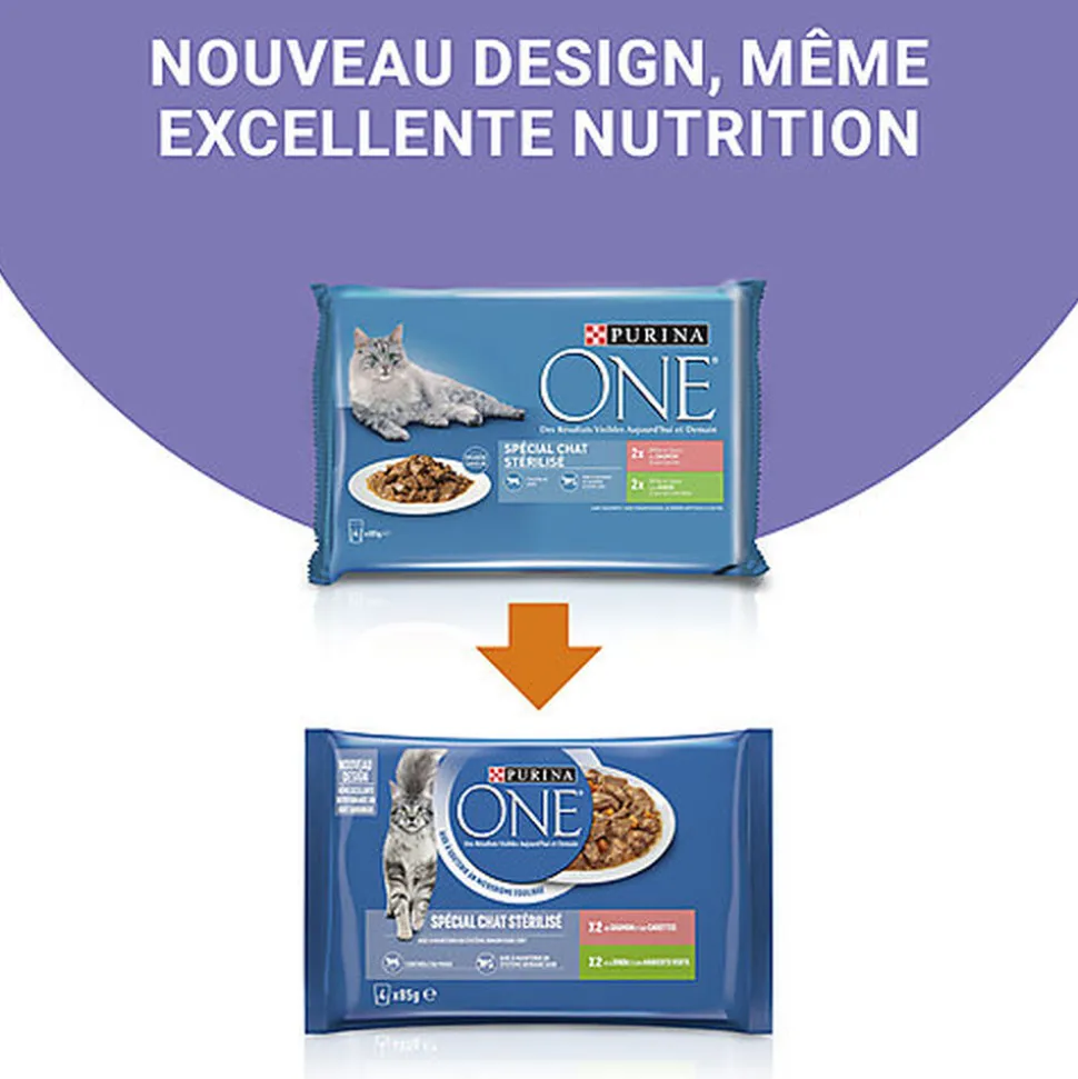 PURINA ONE - Sachets fraîcheurs Saumon et Dinde pour Chats Stérilisés - 4x85g
