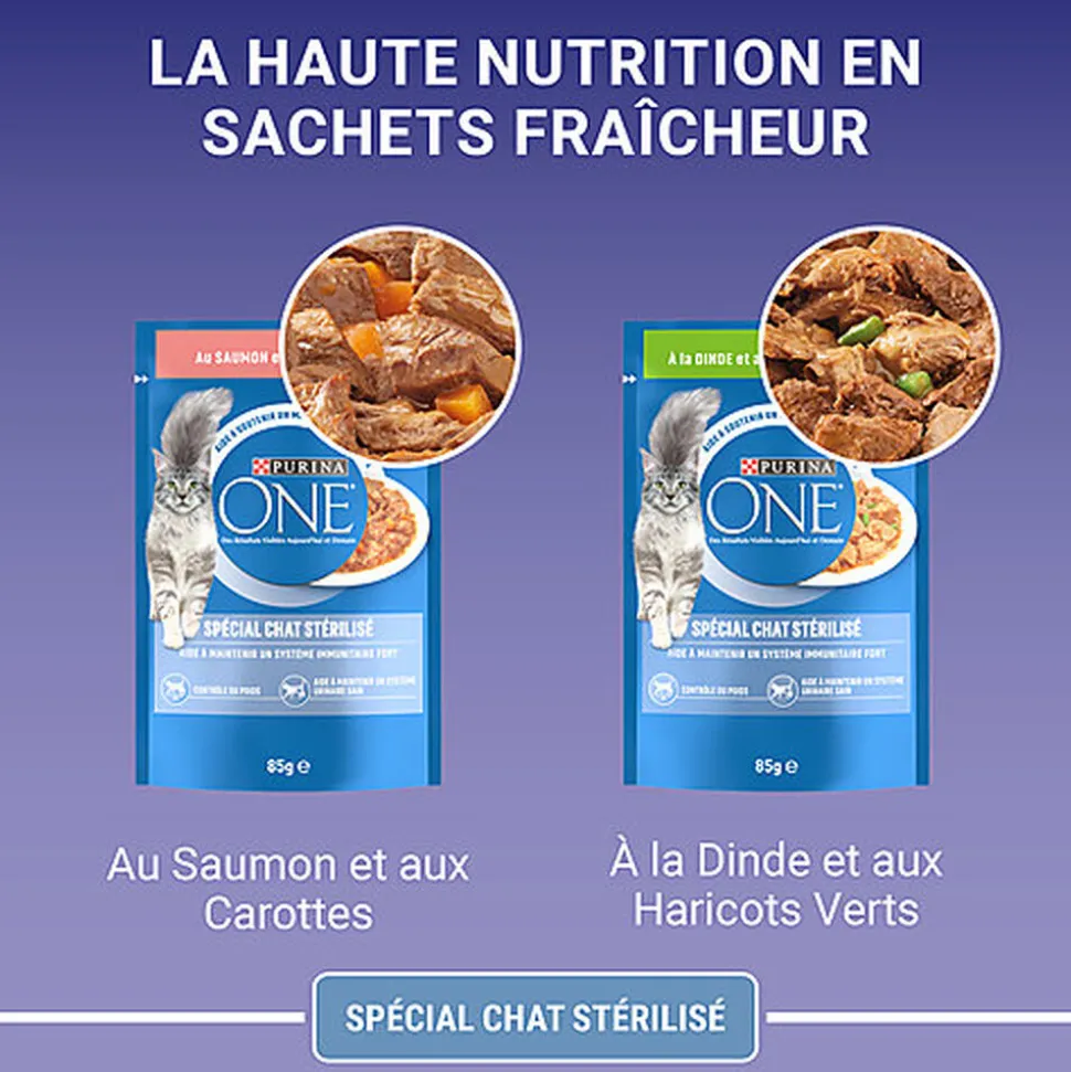 PURINA ONE - Sachets fraîcheurs Saumon et Dinde pour Chats Stérilisés - 4x85g