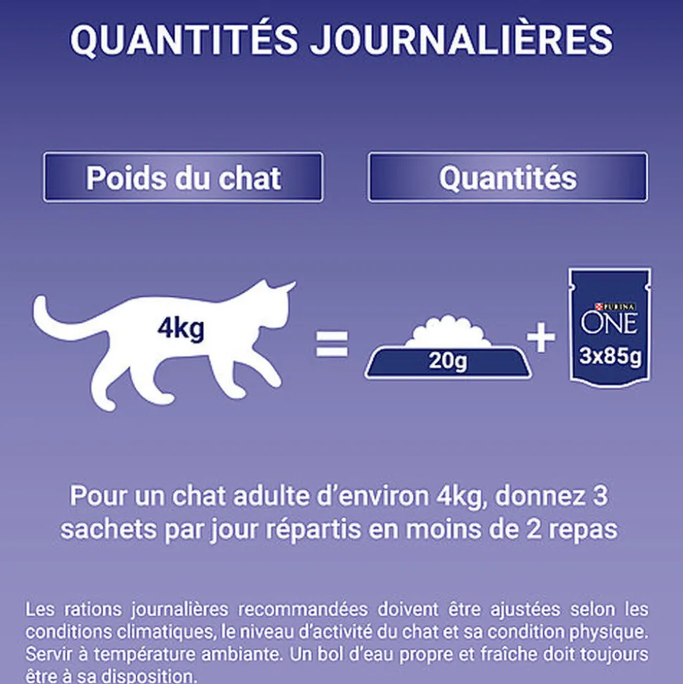 PURINA ONE - Sachets Fraîcheurs Chat difficile en Sauce Bœuf Volaille Légumes pour Chats - 4X85g