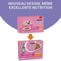 PURINA ONE - Sachets Fraîcheurs en Sauce Saumon et Poulet pour Chatons - 8x85g