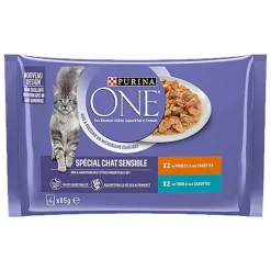PURINA ONE - Sachets fraîcheurs Thon et Poulet pour Chats Sensibles - 4x85g