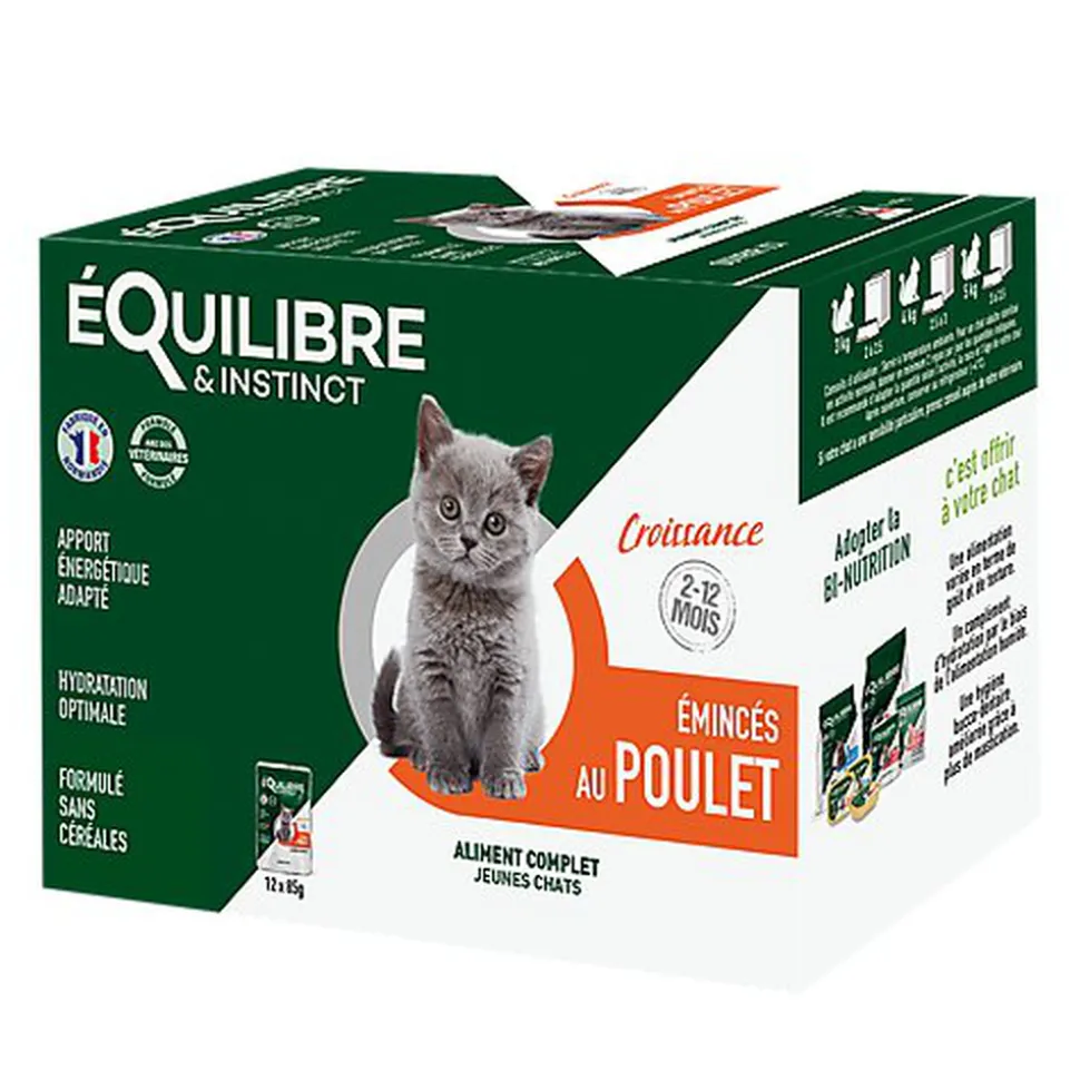 Équilibre & Instinct - Sachets Fraîcheurs au Poulet pour Chaton - 12x85g