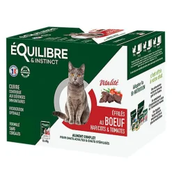 Équilibre & Instinct - Sachets Fraîcheurs Vitalité Bœuf et Légumes pour Chat - 12x85g