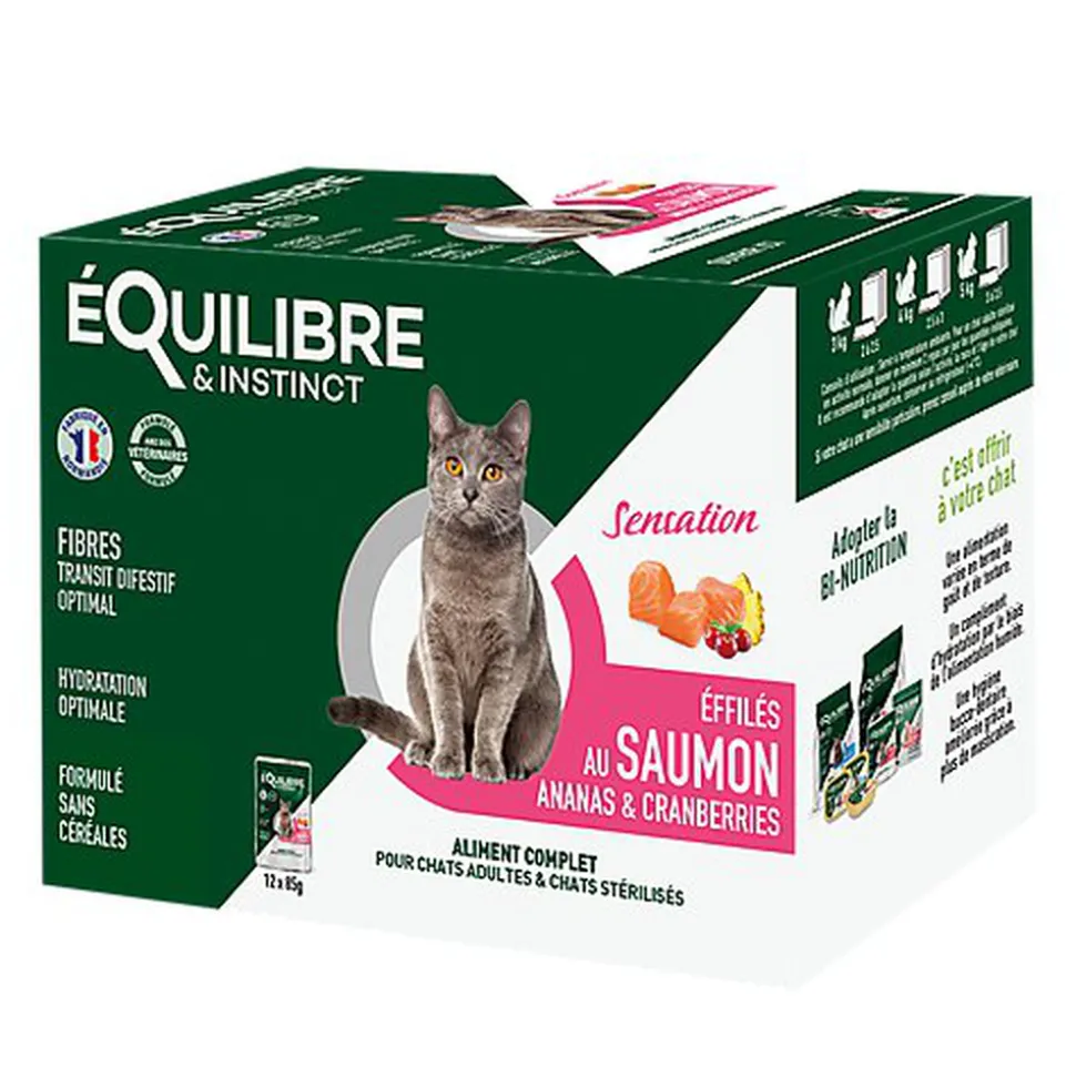 Équilibre & Instinct - Sachets Fraîcheurs Sensation Saumon et Ananas pour Chat - 12x85g