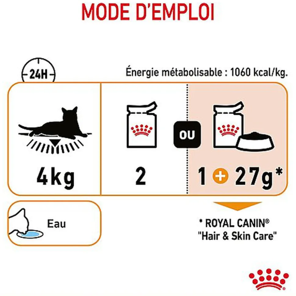 ROYAL CANIN - PÂTEE HAIR & SKIN EN MOUSSE CHAT ADULTE PEAU ET PELAGE - 12x85g