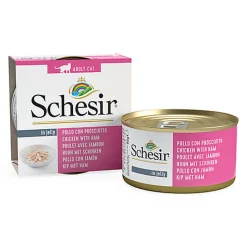 Schesir - Boîte Pâtée au Filets de Poulet avec Jambon en Gelée pour Chat - 85g