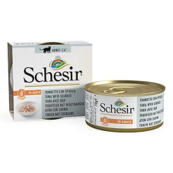Schesir - Boîte Pâtée au Thon avec Bar en Sauce Naturelle pour Chat - 70g