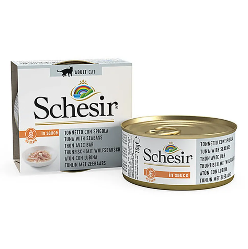 Schesir - Boîte Pâtée au Thon avec Bar en Sauce Naturelle pour Chat - 70g
