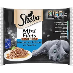 Sheba - Sachets Fraîcheur Mini Filets en Sauce aux Poissons pour Chats - 4x85g