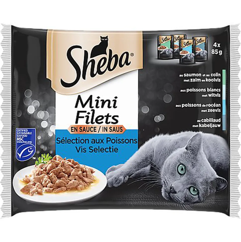 Sheba - Sachets Fraîcheur Mini Filets en Sauce aux Poissons pour Chats - 4x85g