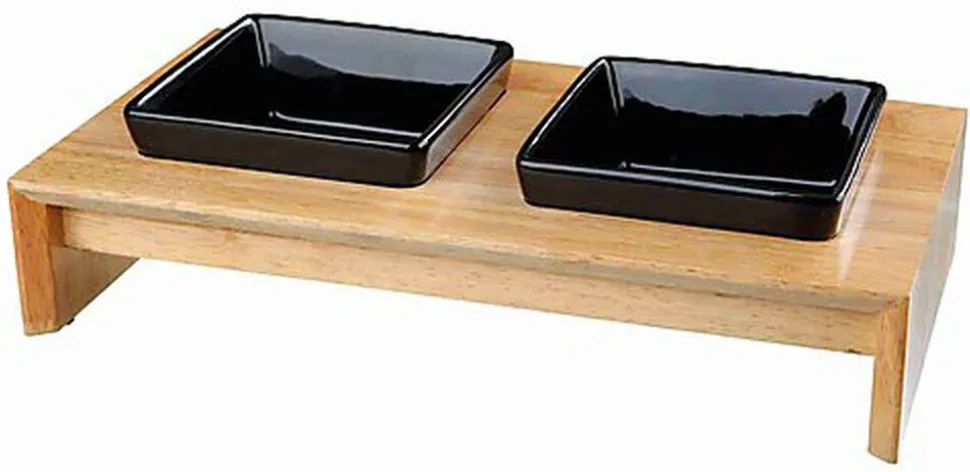 Trixie - Set gamelles, en céramique/bois, noir/naturel