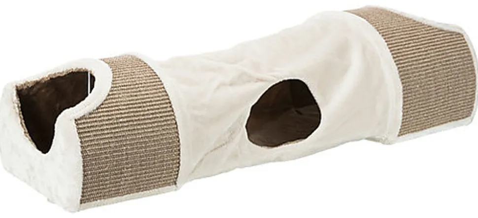 Trixie - Tunnel à griffer avec 2 abris peluche/sisal gris clair/brun - 110 x 30 x 38 cm