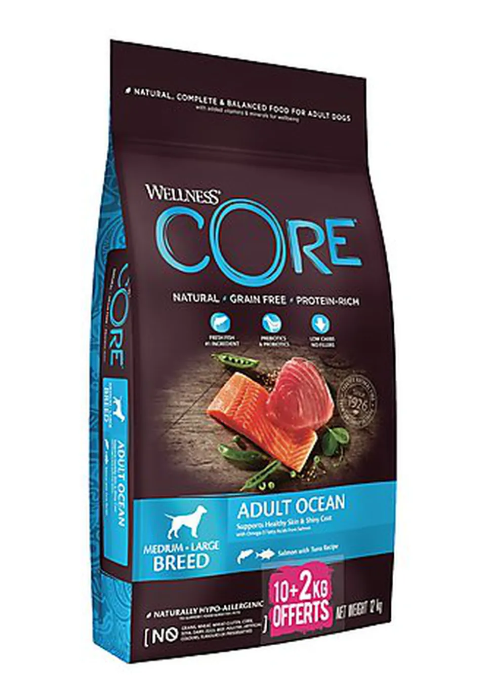 Wellness CORE - Croquettes Océan Saumon et Thon pour Chien - 10+2Kg
