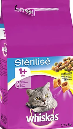 Whiskas - Croquettes au Poulet Stérilisé 1+ pour Chat Stérilisé - 1,75Kg